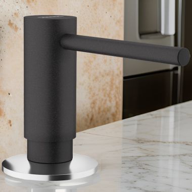 Click here to see Franke ACT-SD-ONY Franke Active 10oz Soap and Lotion Dispenser, Round, Deck Mount, Brass, Onyx - ACT-SD-ONY (119.0565.112)