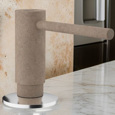 Click here to see Franke ACT-SD-OYS Franke Active 10oz Soap and Lotion Dispenser, Round, Deck Mount, Brass, Oyster - ACT-SD-OYS (119.0565.119)