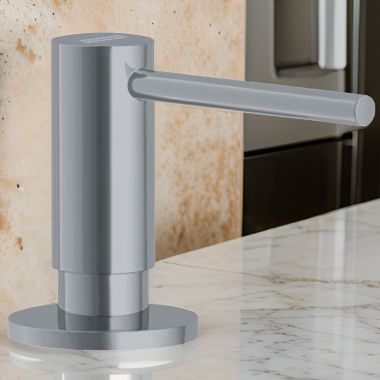 Click here to see Franke ACT-SD-SNI Franke Active 10oz Soap and Lotion Dispenser, Round, Deck Mount, Brass, Satin Nickel - ACT-SD-SNI (119.0547.904)