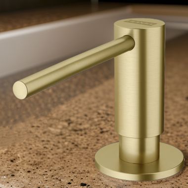 Click here to see Franke ATL-SD-GLD Franke Atlas 11.5oz Soap and Lotion Dispenser, Round, Deck Mount, Gold - ATL-SD-GLD (112.0681.200)