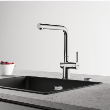 Click here to see Franke ACT-PO-CHR Franke Active Pull-Out Kitchen Faucet, Lever Handle, 1.75 GPM, ECO Cartridge, Polished Chrome - ACT-PO-CHR (115.0656.842)