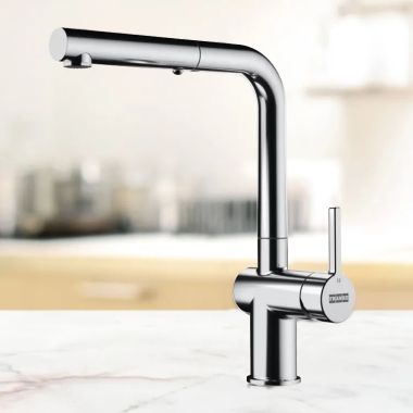 Click here to see Franke ACT-PO-CHR Franke Active Pull-Out Kitchen Faucet, Lever Handle, 1.75 GPM, ECO Cartridge, Polished Chrome - ACT-PO-CHR (115.0656.842)