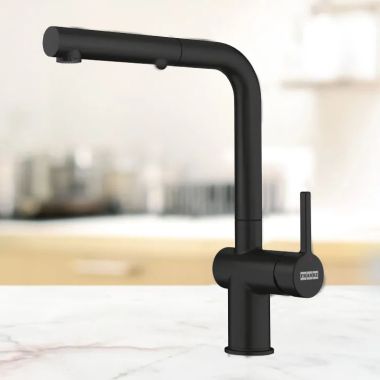 Click here to see Franke ACT-PO-MBK Franke Active Pull-Out Kitchen Faucet, Lever Handle, 1.75 GPM, ECO Cartridge, Matte Black - ACT-PO-MBK (115.0656.848)
