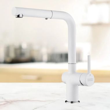 Click here to see Franke ACT-PO-PWT Franke Active Pull-Out Kitchen Faucet, Lever Handle, 1.75 GPM, ECO Cartridge, Polar White - ACT-PO-PWT (115.0656.851)