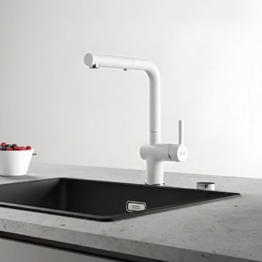 Click here to see Franke ACT-PO-PWT Franke Active Pull-Out Kitchen Faucet, Lever Handle, 1.75 GPM, ECO Cartridge, Polar White - ACT-PO-PWT (115.0656.851)