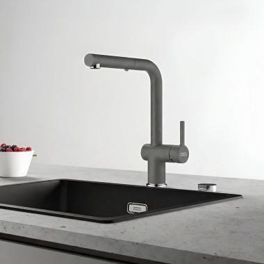 Click here to see Franke ACT-PO-STG Franke Active Pull-Out Kitchen Faucet, Lever Handle, 1.75 GPM, ECO Cartridge, Stone Grey - ACT-PO-STG (115.0656.850)