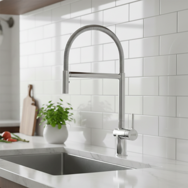 Click here to see Franke ACT-SP-CHR Franke Active Semi-Pro Kitchen Faucet, Lever Handle, 1.75 GPM, ECO. Cartridge, Polished Chrome - ACT-SP-CHR (115.0688.968)