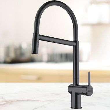 Click here to see Franke ACT-SP-MBK Franke Active Semi-Pro Kitchen Faucet, Lever Handle, 1.75 GPM, ECO. Cartridge, Matte Black - ACT-SP-MBK (115.0688.970)