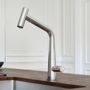 Click here to see Franke ICN-PO-CHR Franke Icon Single Handle Pull-Out Kitchen Sink Faucet, Lever Handle, 1.75 GPM, Polished Chrome - ICN-PO-CHR