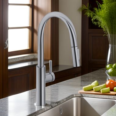 Click here to see Franke PES-PD-SNI Franke Pescara Single Handle High Arc Pull-Down Kitchen Sink Faucet, Lever Handle, 1.75 GPM, Satin Nickel - PES-PD-SNI