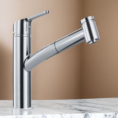 Click here to see Franke SMA-PO-CHR Franke Smart Single Handle Pull-Out Kitchen Faucet, 150-Degree Swivel Spout, 1.75 GPM, Polished Chrome - SMA-PO-CHR