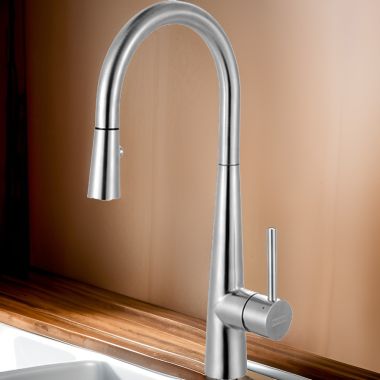 Click here to see Franke STL-PR-304 Franke Steel Single-Handle High Arc Pulldown Prep Faucet, 360-Degree Swivel Spout, 1.75 GPM, Stainless Steel - STL-PR-304