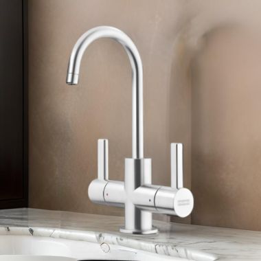 Click here to see Franke EOS-HC-304 Franke Eos Neo Two-Handle Beverage Faucet for Hot and Cold Filtered Water, 1.75 GPM, Stainless Steel, EOS-HC-IBK - (120.0685.373)
