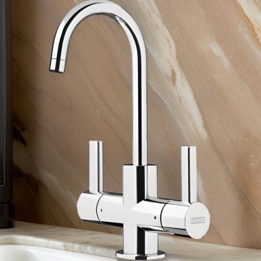 Click here to see Franke EOS-HC-CHR Franke Eos Neo Two-Handle Beverage Faucet for Hot and Cold Filtered Water, 1.75 GPM, Polished Chrome, EOS-HC-IBK - (120.0685.329)
