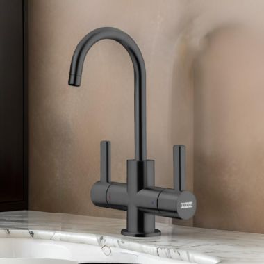 Click here to see Franke EOS-HC-IBK Franke Eos Neo Two-Handle Beverage Faucet for Hot and Cold Filtered Water, 1.75 GPM, Industrial Black, EOS-HC-IBK - (120.0685.376)