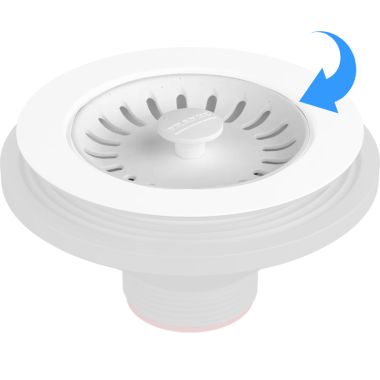 Click here to see Franke 900-PWT-BASKET Franke Colorline Basket Replacement Strainer Assembly with Stopper, Polar White - 900-PWT-BASKET