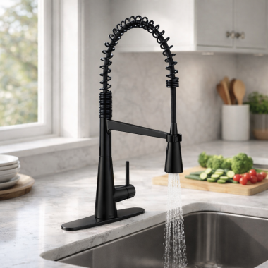 Click here to see  5925EWBL Moen Sleek Single Handle Semi Pro Kitchen Faucet, MotionSense Wave, Matte Black - 5925EWBL