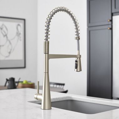 Click here to see Moen 5925EWSRS Moen Sleek Single Handle Semi Pro Kitchen Faucet, MotionSense Wave, Stainless - 5925EWSRS