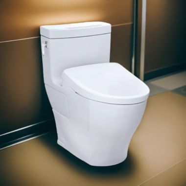 Click here to see Toto MW6264736CEFG#01 TOTO Aimes WASHLET+ One-Piece Toilet with S7A Bidet Seat, Auto-Open/Close, 1.28 GPF, Cotton White - MW6264736CEFG#01