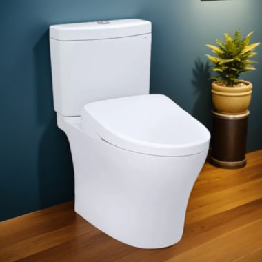 Click here to see Toto MW4464726CEMFGNA#01 TOTO Aquia IV WASHLET+ Two-Piece Toilet with S7 Bidet Seat, 1.28/0.9 GPF, Auto-Flush, Universal Height, Cotton White - MW4464726CEMFGNA#01