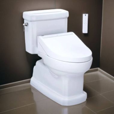 Click here to see Toto MW9743084CEFG#01 TOTO Guinevere WASHLET+ One-Piece Toilet with C5 Bidet Seat, 1.28 GPF, Cotton White - MW9743084CEFG#01