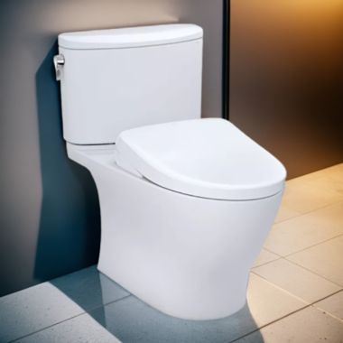 Click here to see Toto MW4424726CEFG#01 TOTO Nexus Two-Piece Skirted Toilet w/ WASHLET+ (S7), Auto-Flush, Elongated, Universal Height, 1.28 GPF, Cotton White - MW4424726CEFG#01