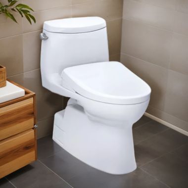Click here to see Toto MW6144726CEFG#01 TOTO Carlyle II One-Piece Toilet w/ WASHLET+ (S7), Elongated, Universal Height, 1.28 GPF, Cotton White - MW6144726CEFG#01