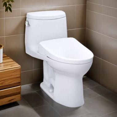 Click here to see Toto MW6044726CEFG#01 TOTO UltraMax II One-Piece Elongated 1.28 GPF Toilet with  WASHLET+, S7 Contemporary Bidet Seat, TORNADO FLUSH, CEFIONTECT, ADA, Cotton White - MW6044726CEFG#01