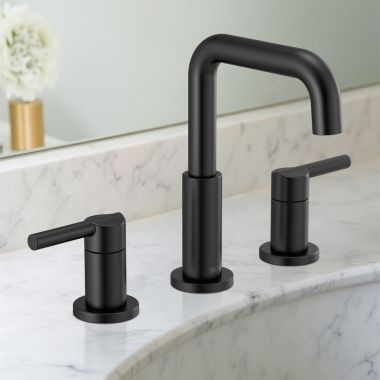 Click here to see Delta 35849LF-BL Delta Nicoli Widespread Bathroom Faucet, Two-Handle, Deck Mount, ADA-Compliant, 1.2 GPM, Matte Black - 35849LF-BL