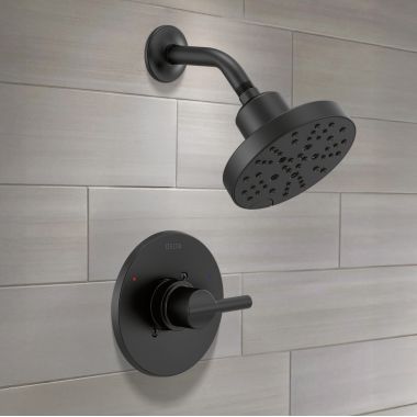 Click here to see Delta 142749-BL Delta Nicoli Monitor 14 Series Shower Faucet with 5-Setting Rain Showerhead, H2Okinetic, Touch-Clean, ADA, 1.75 GPM, Matte Black - 142749-BL