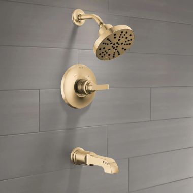 Click here to see Delta T14489-CZ-PR Delta Tetra Monitor 14 Pressure Balance Tub And Shower Trim, WaterSense, 1.75 GPM, ADA, Lever Handle, Lumicoat Champagne Bronze - T14489-CZ-PR