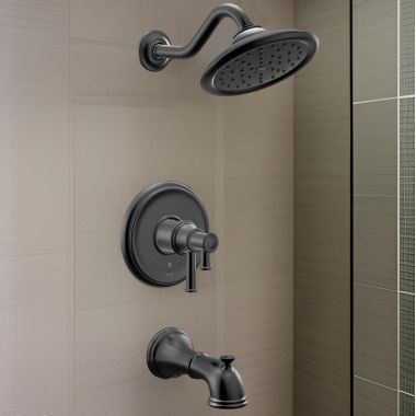 Click here to see Moen UT4313EPBL Moen Belfield Tub/Shower Faucet with Two-Handle Flow Control and Temperature Adjust Valve Trim, Lever Handles, M-Core 4, Thermostatic Cartridge, Matte Black - UT4313EPBL