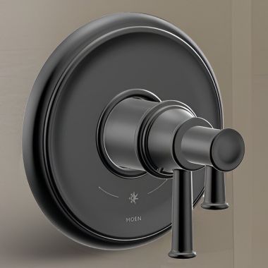 Click here to see Moen UT4311BL Moen Belfield Two-Handle Valve Only Trim w/ Flow Control and Temperature Adjust, Lever Handle, M-Core 4, Thermostatic Cartridge, Matte Black - UT4311BL