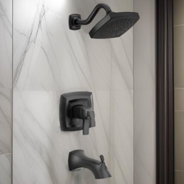 Click here to see Moen UT4693EPBL Moen Voss Tub/Shower Faucet with Two-Handle Flow Control and Temperature Adjust Valve Trim, Lever Handles, M-Core 4, Thermostatic Cartridge, Matte Black- UT4693EPBL