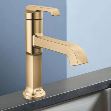 Click here to see Delta 589-CZ-PR-DST Delta Tetra Bathroom Faucet With Metal Pop-Up, Single Handle, Deck Mount, DIAMOND Seal, ADA, 1.2 GPM, Lumicoat Champagne Bronze - 589-CZ-PR-DST