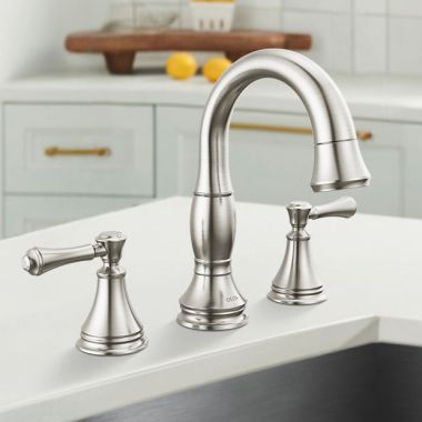 Click here to see Delta 3597-SSPD-DST Delta Cassidy Two Handle Pull Down Widespread Bathroom Faucet, Diamond Seal, ADA, 1.2 GPM, Stainless - 3597-SSPD-DST