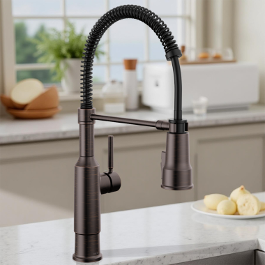 Click here to see Delta 18804Z-RB-DST Delta Theodora Single Handle Pull-Down Spring Kitchen Faucet, 1.8 GPM, Venetian Bronze - 18804Z-RB-DST