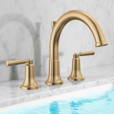 Click here to see Delta T2735-CZ Delta Saylor Roman Tub Faucet Trim, High-Arc Spout, Two Lever Handles, ADA-Compliant, Champagne Bronze - T2735-CZ