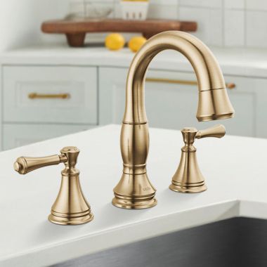 Click here to see Delta 3597-CZPD-DST Delta Cassidy Two Handle Pull Down Widespread Bathroom Faucet, Diamond Seal, ADA, 1.2 GPM, Champagne Bronze - 3597-CZPD-DST