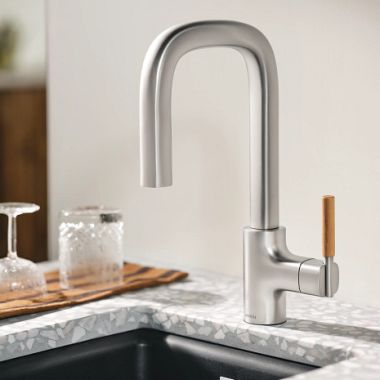 Click here to see Moen S64001SRS Moen Tenon Spot Resist Stainless Single-Handle Pulldown Prep/Bar Faucet with PowerBoost Technology, Reflex Pulldown System, DuraLock Quick Connect, 1.5 GPM - S64001SRS
