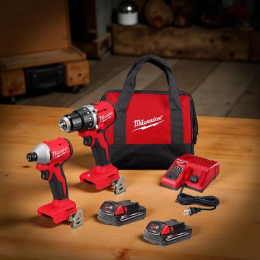 Click here to see Milwaukee 3610-22CT Milwaukee M18 Compact Brushless Hammer Drill and Impact Drill Kit with (2) REDLITHIUM CP2.0 Batteries, (1) Multi-Volt Charger, and (1) Contractor Bag - 3610-22CT