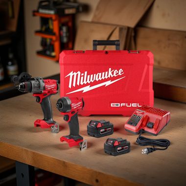 Click here to see Milwaukee 3697-259 Milwaukee M18 FUEL 2-Tool Combo Kit with (2) REDLITHIUM XC5.0 Batteries, (1) Multi-Volt Charger, and (1) Contractor Bag - 3697-259