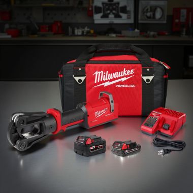 Click here to see Milwaukee 2878-22 Milwaukee M18 FORCE LOGIC 12T Latched Linear Crimper Kit with (2) CP2.0 Battery, XC5.0 Extended Capacity Battery, Multi-Voltage Charger, and Overhead Crimper Utility Bag - 2878-22