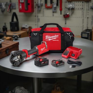 Click here to see Milwaukee 2876-22 Milwaukee M18 FORCE LOGIC 11T Dieless Latched Linear Utility Crimper with CP2.0 Battery, XC5.0 Extended Capacity Battery, Multi-Voltage Charger, and Contractor Bag - 2876-22
