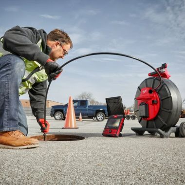 Click here to see Milwaukee 2976-20 Milwaukee 325' Stiff Pipeline Inspection Reel with Small and Medium Camera Skids, (4) Star Skids - 2976-20