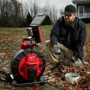 Click here to see Milwaukee 2975-20 Milwaukee 200’ Mid-Stiff Pipeline Inspection Reel with Small and Medium Camera Skids, (4) Star Skids - 2975-20