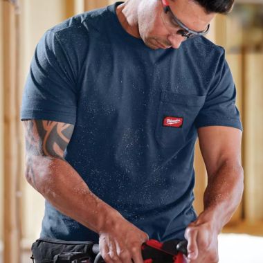 Click here to see Milwaukee 605BL-M Milwaukee Medium Men's Blue GRIDIRON Cotton/Polyester Short-Sleeve Pocket T-Shirt - 605BL-M 
