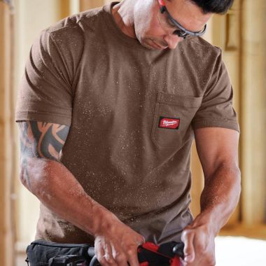 Click here to see Milwaukee 605BR-M Milwaukee Medium Men's Brown GRIDIRON Cotton/Polyester Short-Sleeve Pocket T-Shirt - 605BR-M 