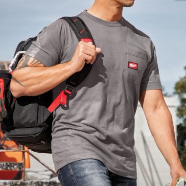 Click here to see Milwaukee 605G-M Milwaukee GRIDIRON Heavy-Duty Short-Sleeve Pocket T-Shirt, Cotton/Polyester, Medium-sized, Gray - 605G-M