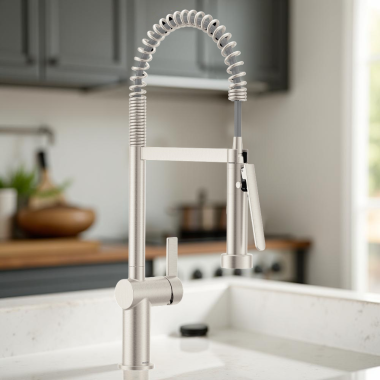 Click here to see Moen 7822SRS Moen Cia Single-Handle Semi Pro Spring Pulldown Kitchen Faucet with PowerBoost, 1.5 GPM, Spot Resist Stainless - 7822SRS 